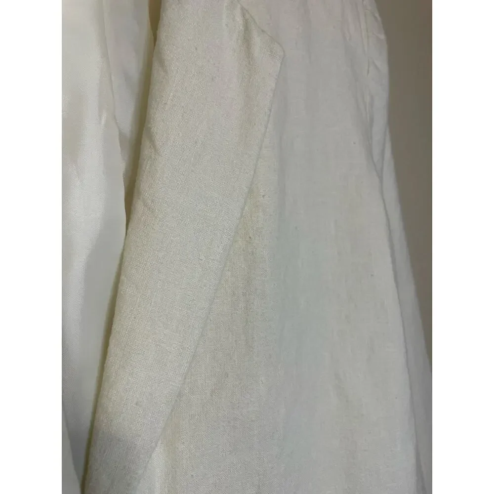 Brittany Sportswear Classic Linen Cotton Blended Cream One Button Blazer Size 6